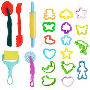 dough tools set for kids, various dough tools for kids plastic molds playdough cutters assorted colors set of 28