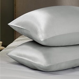 Bedsure Satin Pillowcase Standard Set of 2 - Silver Grey Silky Pillow Cases for Hair and Skin 20x26 Inches, Pillow Covers with Envelope Closure, Similar to Silk Pillow Cases, Gifts for Women Men