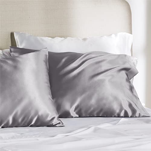 Bedsure Satin Pillowcase Standard Set of 2 - Silver Grey Silky Pillow Cases for Hair and Skin 20x26 Inches, Pillow Covers with Envelope Closure, Similar to Silk Pillow Cases, Gifts for Women Men