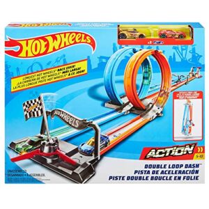 Hot Wheels Double Loop Dash Drag Racing with 2 Vehicles Playset