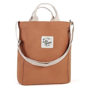 lily queen women canvas tote handbags casual shoulder work bag crossbody (brown sugar)