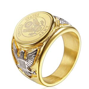jajafook vintage titanium steel us military army ring eagle medal rings for men,gold with silver 10