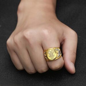 JAJAFOOK Vintage Titanium Steel US Military Army Ring Eagle Medal Rings for Men,Gold with Silver 10