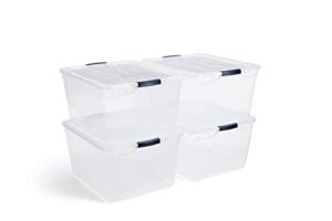 rubbermaid cleverstore 71 qt storage bins with lids, latching plastic storage container for home organization and containers for organizing, (4 pack)