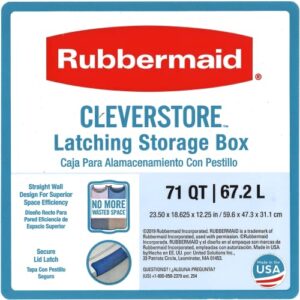 Rubbermaid Cleverstore 71 Qt Storage Bins with Lids, Latching Plastic Storage Container for Home Organization and Containers for Organizing, (4 Pack)