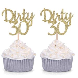 24 counts gold glitter dirty 30 cupcake toppers/age thirty happy 30th birthday party decorations supplies