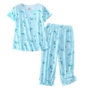 pnaeong women’s pajama set - cotton-blend short-sleeve loose top with matching capri bottoms sy215-blue moon-xl