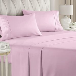 full size sheet set - breathable & cooling sheets - hotel luxury bed sheets - extra soft sheets for kids, teens, women & men - deep pockets - 4 piece set - wrinkle free - light pink bed sheets - 4pc
