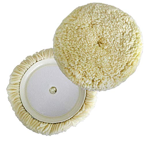 Polishing Pad Buffing Pads Kit 2PCS 6inch 100% Natural Wool Hook & Loop Grip Buffing Pad for Compound Cutting & Polishing for Car Polishing Motorcycle Washing Machine Refrigerator Furniture etc