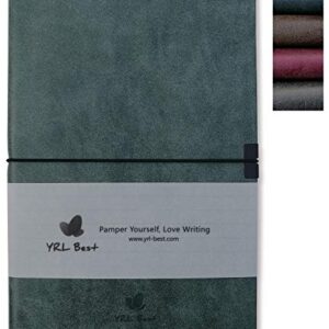 YRL Best Writing Journal/Notebook, College Ruled/Lined, A5 Size, 5.8x8.3", Premium Faux Leather Soft Cover, Creamy Thick Paper, Sewn Bound, Elastic Wrap, Inner Pocket, Pen Loop, Lays Flat, Green