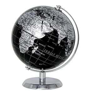 exerz world globe black dia 5.5-inch - mini educational globe of earth - metal base - metallic black