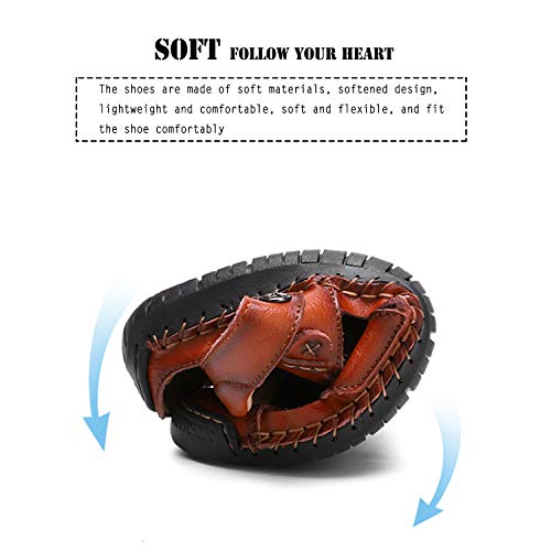 MIXSNOW Mens Leather Sandals Summer Casual Water Shoes Walking Outdoor Beach Travel Slippers （Black 46）