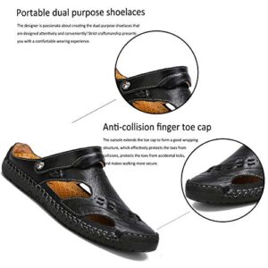 MIXSNOW Mens Leather Sandals Summer Casual Water Shoes Walking Outdoor Beach Travel Slippers （Black 46）