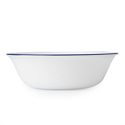 Corelle Livingware Lia 18 Ounce Soup/Cereal Bowl - White with Cobalt Blue Lip (Set of 4)