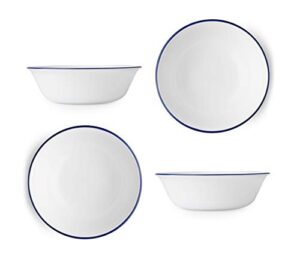 corelle livingware lia 18 ounce soup/cereal bowl - white with cobalt blue lip (set of 4)