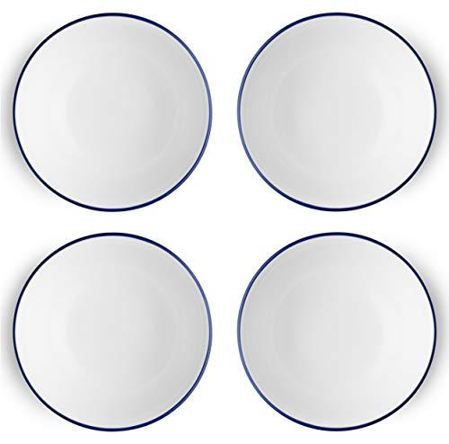 Corelle Livingware Lia 18 Ounce Soup/Cereal Bowl - White with Cobalt Blue Lip (Set of 4)