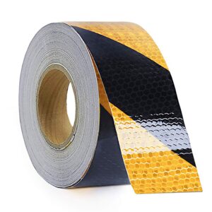 waterproof reflective safety tape roll 2"x150' yellow black striped floor marking tape hazard caution warning tape auto truck self-adhesive safety sticker strips for wall factory trailer vehicle