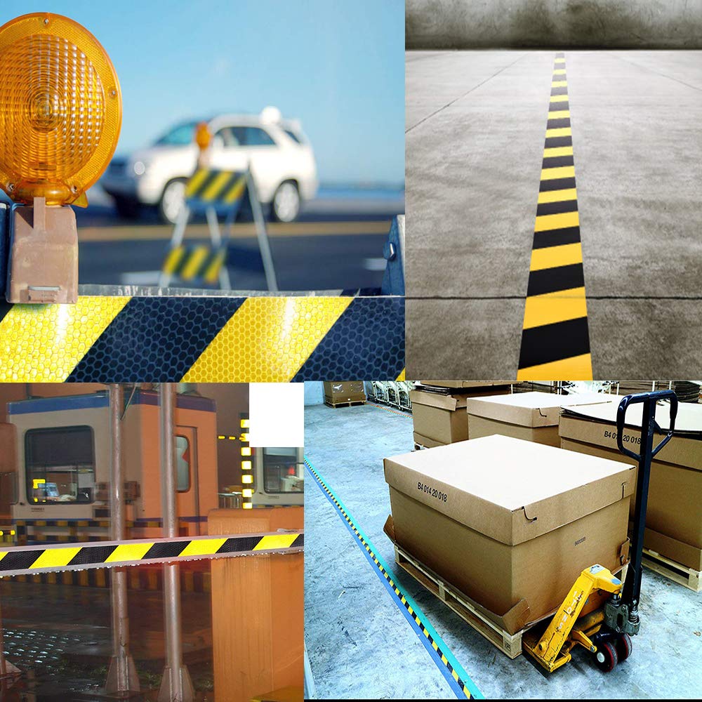 Waterproof Reflective Safety Tape Roll 2"X150' Yellow Black Striped Floor Marking Tape Hazard Caution Warning Tape Auto Truck Self-Adhesive Safety Sticker Strips for Wall Factory Trailer Vehicle