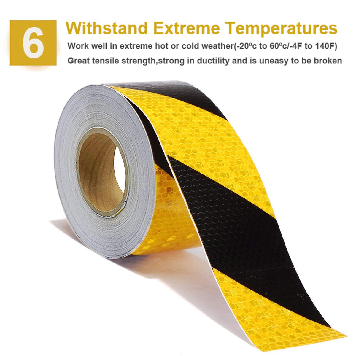 Waterproof Reflective Safety Tape Roll 2"X150' Yellow Black Striped Floor Marking Tape Hazard Caution Warning Tape Auto Truck Self-Adhesive Safety Sticker Strips for Wall Factory Trailer Vehicle