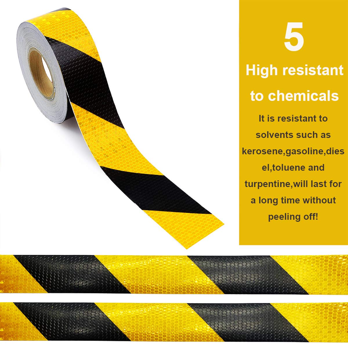 Waterproof Reflective Safety Tape Roll 2"X150' Yellow Black Striped Floor Marking Tape Hazard Caution Warning Tape Auto Truck Self-Adhesive Safety Sticker Strips for Wall Factory Trailer Vehicle