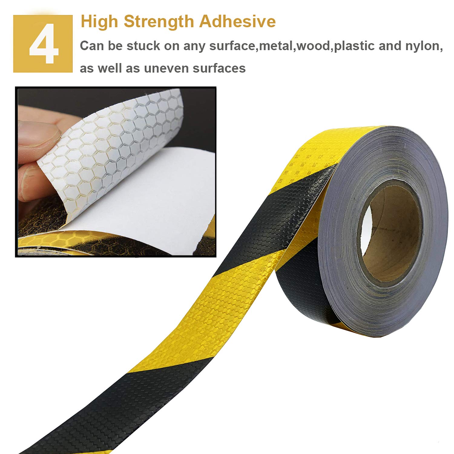 Waterproof Reflective Safety Tape Roll 2"X150' Yellow Black Striped Floor Marking Tape Hazard Caution Warning Tape Auto Truck Self-Adhesive Safety Sticker Strips for Wall Factory Trailer Vehicle