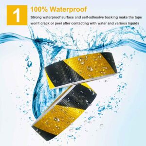 Waterproof Reflective Safety Tape Roll 2"X150' Yellow Black Striped Floor Marking Tape Hazard Caution Warning Tape Auto Truck Self-Adhesive Safety Sticker Strips for Wall Factory Trailer Vehicle