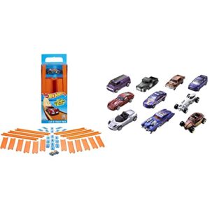 hot wheels track builder straight track with car [styles may vary] & 10-pack (styles may vary) [amazon exclusive]