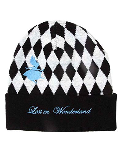 Disney Alice in Wonderland Beanie Hat Checkered Lost Logo Official Black Size One Size