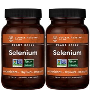 global healing center selenium 200mcg 2-pack,pure selenium supplement with organic ingredients,antioxidants for thyroid support and immune health for men & women-more than selenium 100mcg (60capsules)