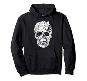 cat skull hoodie sweatshirt - scary halloween skeleton cat pullover hoodie