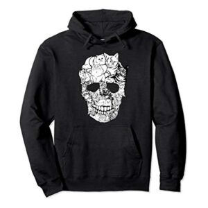 Cat Skull Hoodie Sweatshirt - Scary Halloween Skeleton Cat Pullover Hoodie