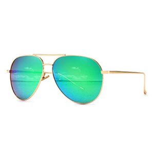 sungait women’s lightweight oversized aviator sunglasses - mirrored polarized lens (light-gold frame/green mirrored lens, 60) sgt603 jklv