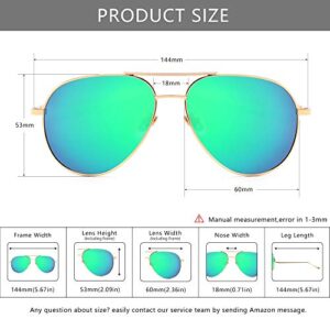 SUNGAIT Women’s Lightweight Oversized Aviator Sunglasses - Mirrored Polarized Lens (Light-Gold Frame/Green Mirrored Lens, 60) SGT603 JKLV