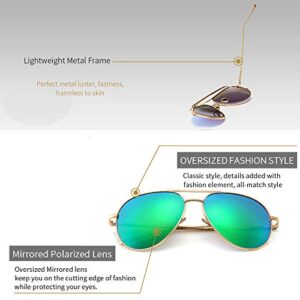 SUNGAIT Women’s Lightweight Oversized Aviator Sunglasses - Mirrored Polarized Lens (Light-Gold Frame/Green Mirrored Lens, 60) SGT603 JKLV