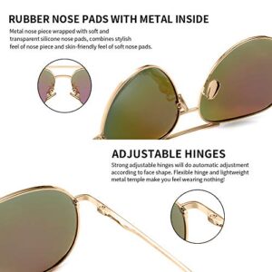 SUNGAIT Women’s Lightweight Oversized Aviator Sunglasses - Mirrored Polarized Lens (Light-Gold Frame/Green Mirrored Lens, 60) SGT603 JKLV