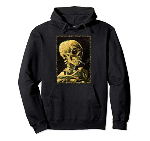 Skull of Skeleton with Burning Cigarette by Vincent van Gogh Pullover Hoodie