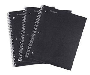 mintra office durable spiral notebooks, 1 subject, (black, college ruled 3 pack), 100 sheets, poly pocket, moisture resistant cover, strong chipboard back, for school, office, business,