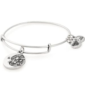alex and ani path of symbols expandable bangle for women, moon and star charm, rafaelian silver finish, 2 to 3.5 in