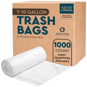 clear 7-10 gallon trash bags, 1,000 bulk pack - medium size garbage bin liners for office, bedroom and kitchen wastebasket cans - by executive collection