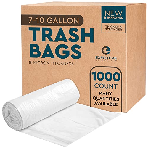 Clear 7-10 Gallon Trash Bags, 1,000 Bulk Pack - Medium Size Garbage Bin Liners for Office, Bedroom and Kitchen Wastebasket Cans - by Executive Collection