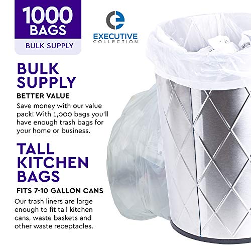 Clear 7-10 Gallon Trash Bags, 1,000 Bulk Pack - Medium Size Garbage Bin Liners for Office, Bedroom and Kitchen Wastebasket Cans - by Executive Collection