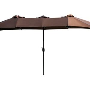LOKATSE HOME Double-Sided Market Patio Outdoor Umbrella 15 Feet Garden Aluminum Twin Sun Canopy with Crank, 2 Middle Brown