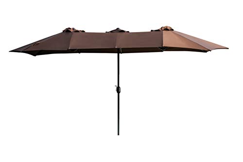 LOKATSE HOME Double-Sided Market Patio Outdoor Umbrella 15 Feet Garden Aluminum Twin Sun Canopy with Crank, 2 Middle Brown