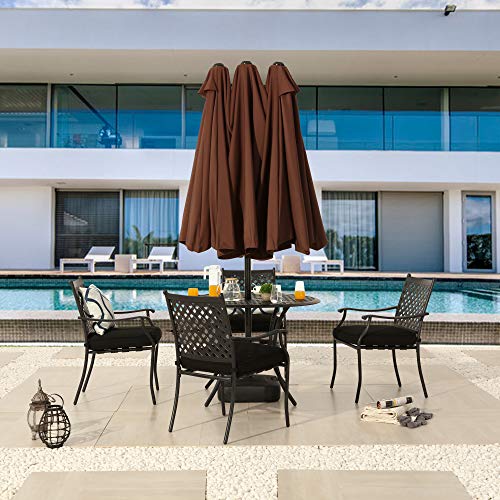 LOKATSE HOME Double-Sided Market Patio Outdoor Umbrella 15 Feet Garden Aluminum Twin Sun Canopy with Crank, 2 Middle Brown