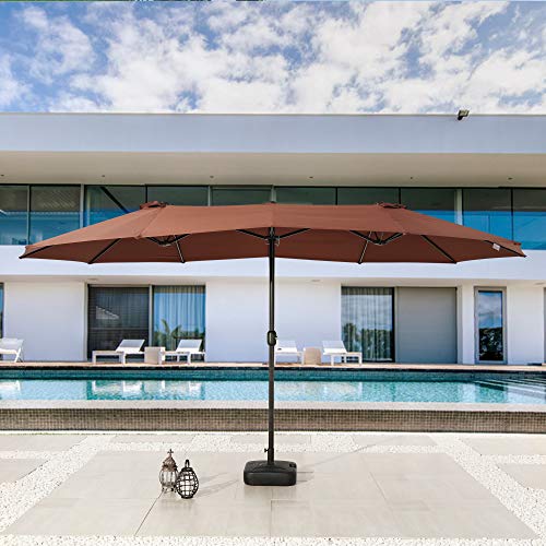 LOKATSE HOME Double-Sided Market Patio Outdoor Umbrella 15 Feet Garden Aluminum Twin Sun Canopy with Crank, 2 Middle Brown