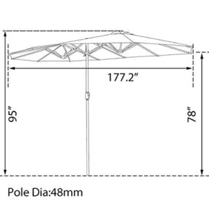 LOKATSE HOME Double-Sided Market Patio Outdoor Umbrella 15 Feet Garden Aluminum Twin Sun Canopy with Crank, 2 Middle Brown