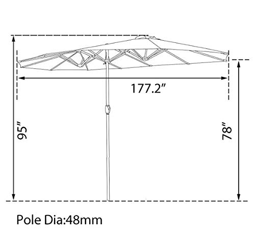 LOKATSE HOME Double-Sided Market Patio Outdoor Umbrella 15 Feet Garden Aluminum Twin Sun Canopy with Crank, 2 Middle Brown