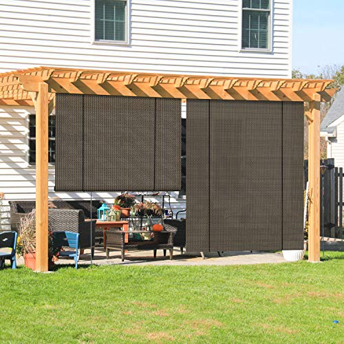 Coarbor Outdoor Roll up Shades Blinds for Porch Patio Shade Exterior Roller Shade Privacy Shade Screen for Deck Pergola Gazebo Brown 4'W x 6'H