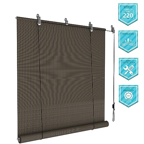 Coarbor Outdoor Roll up Shades Blinds for Porch Patio Shade Exterior Roller Shade Privacy Shade Screen for Deck Pergola Gazebo Brown 4'W x 6'H