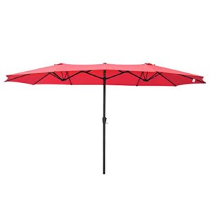 yescom 14' double-sided twin patio umbrella sun shade uv30+ water fade resistant crank outdoor garden market red